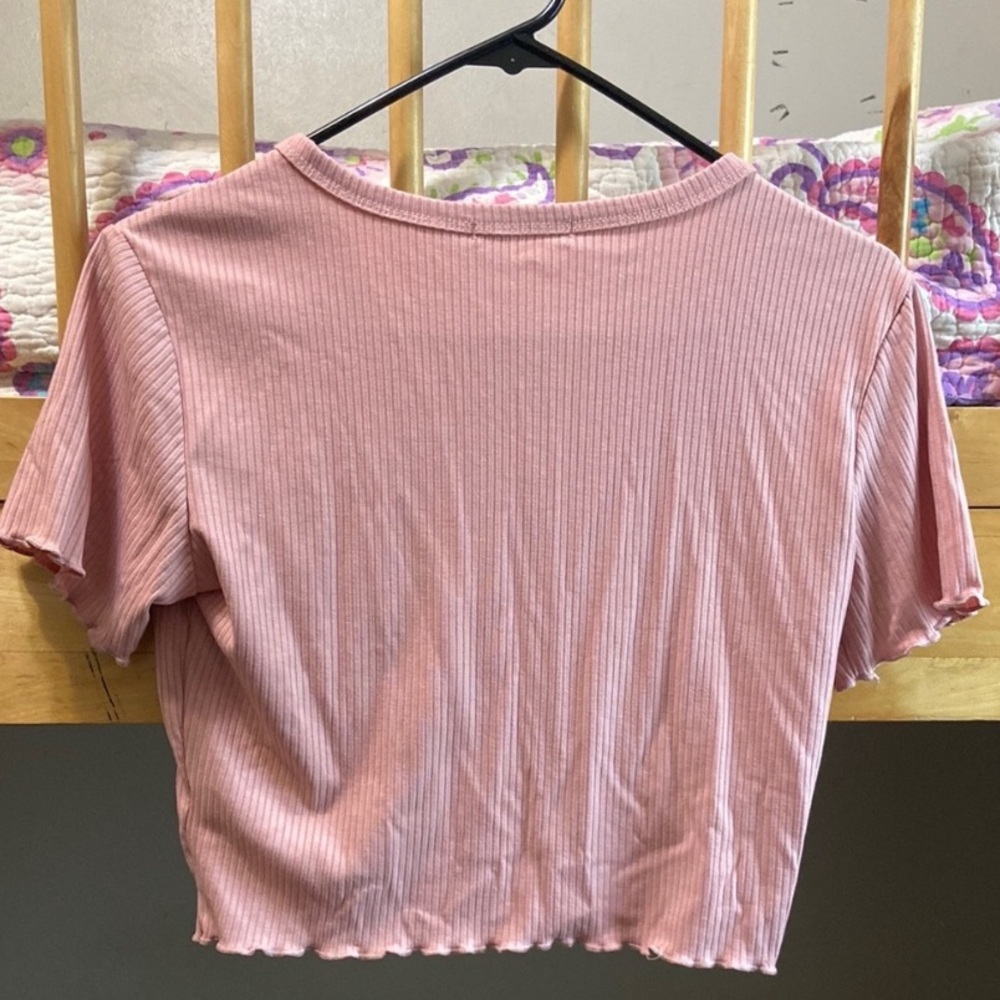 Pink Ribbed Button down Crop Top - Picture 4 of 9